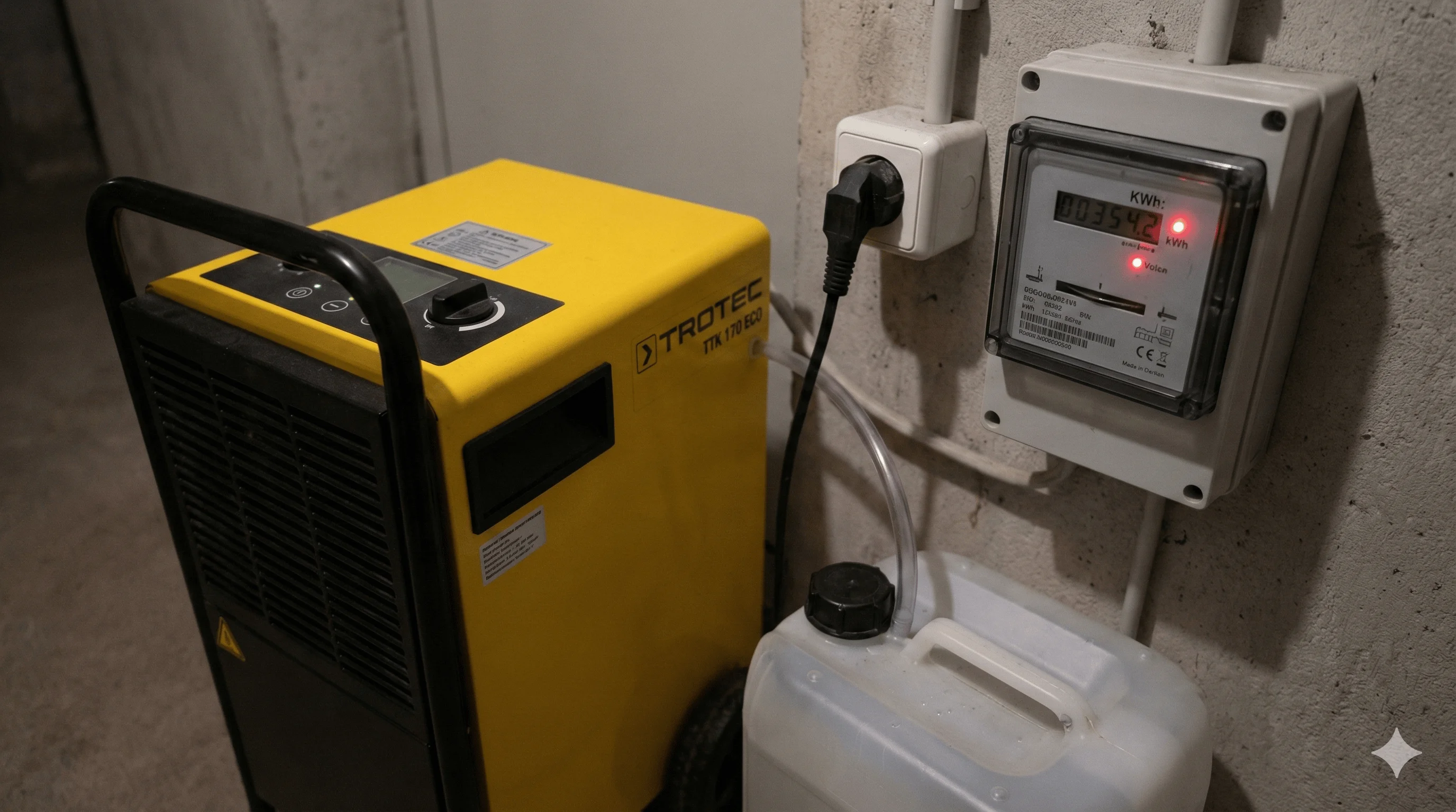 Bautrockner im Keller mit Stromzähler