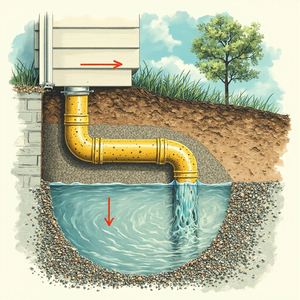 Technischer Querschnitt einer Ringdrainage am Hausfundament