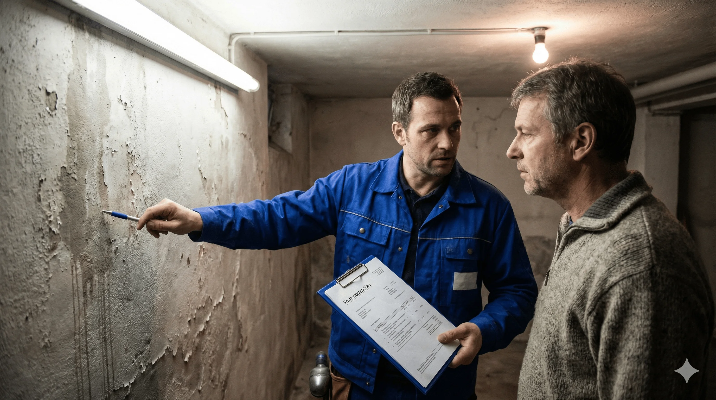 Handwerker bei der Kellersanierung