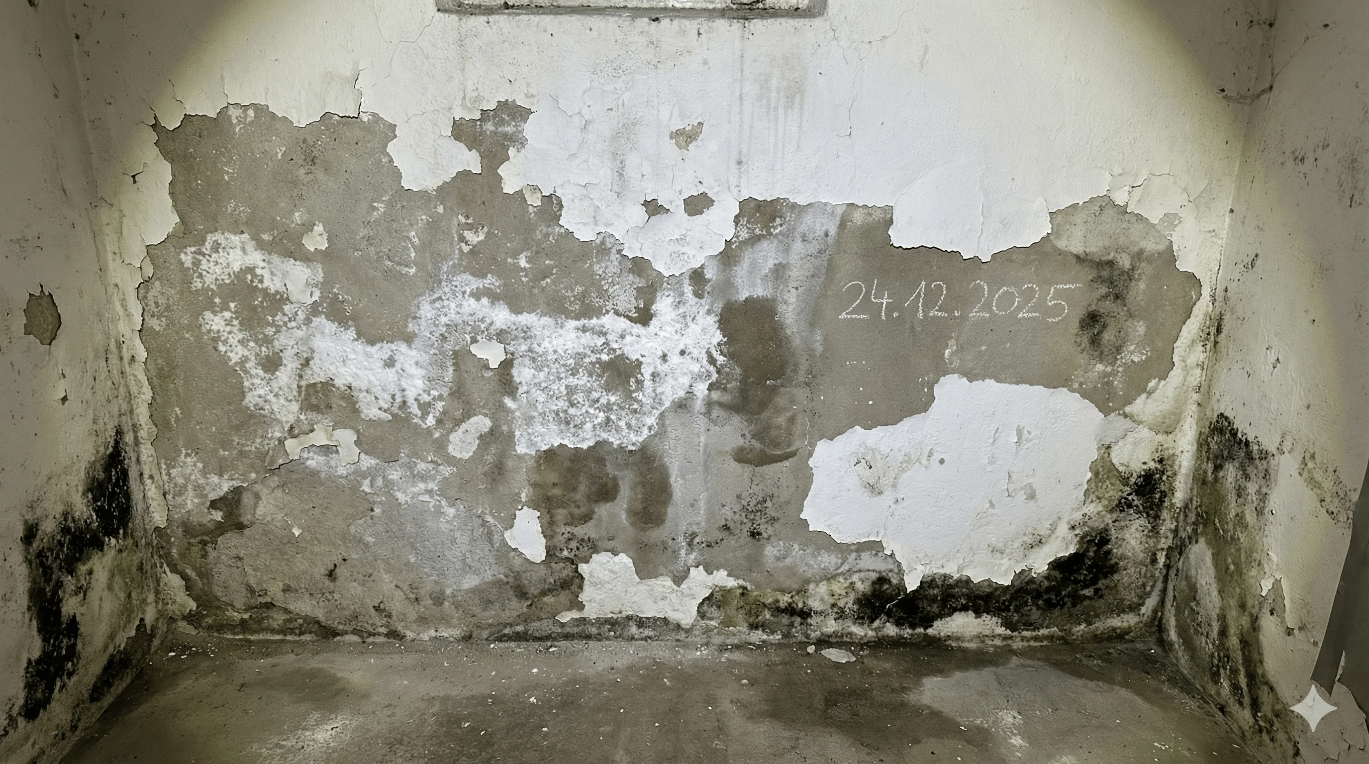 Feuchte Kellerwand mit Ausblühungen - Unterscheidung Salpeter und Schimmel